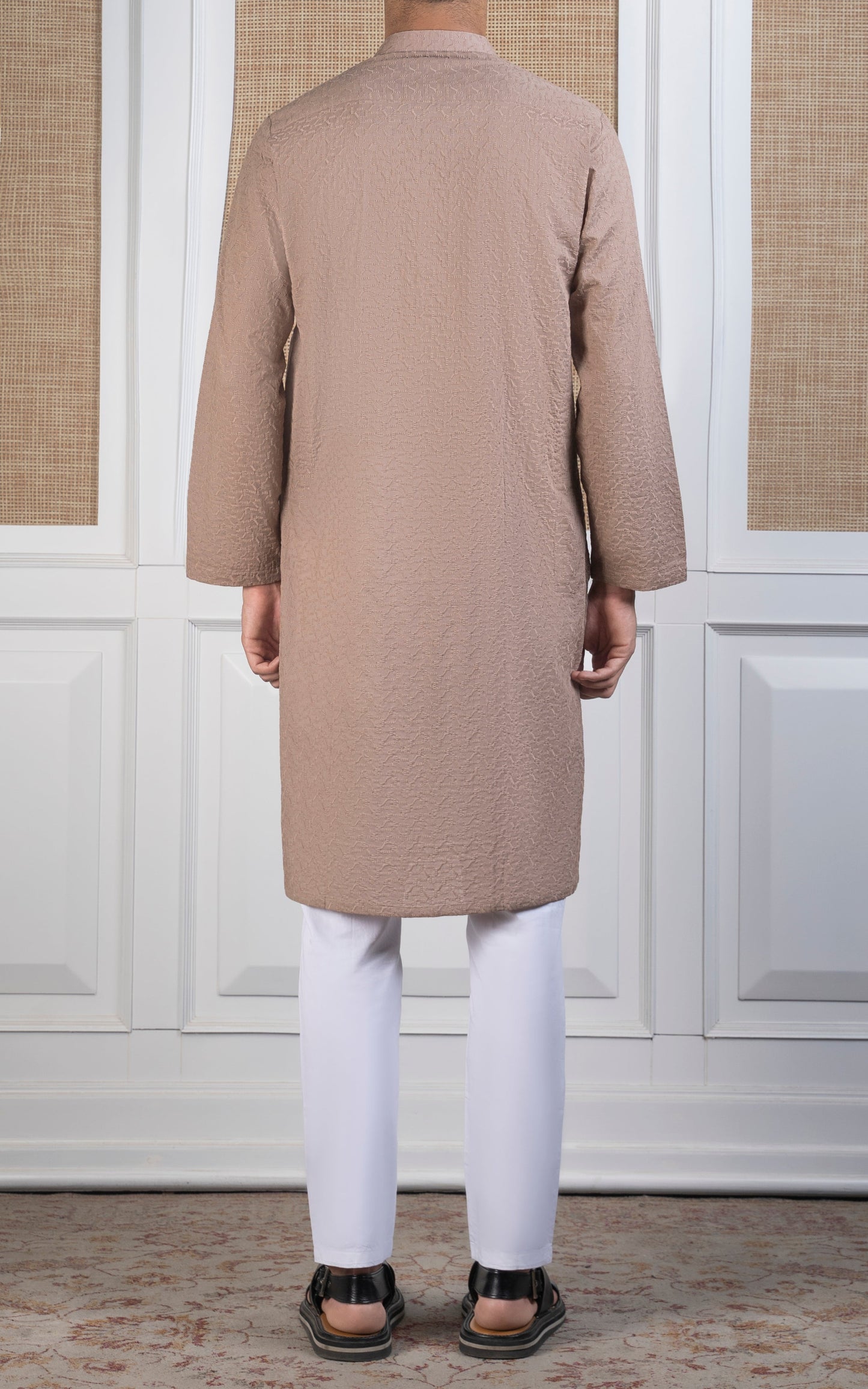 SCHIFFLI EMBROIDERED KURTA - SIGNATURE COLLECTION KHAKI