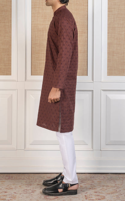 SCHIFFLI EMBROIDERED KURTA - PREMIUM COLLECTION RUST