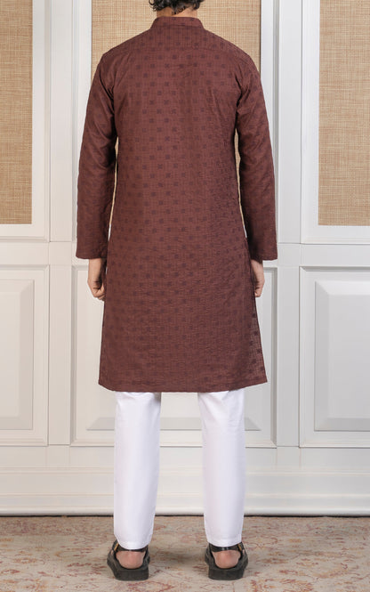SCHIFFLI EMBROIDERED KURTA - PREMIUM COLLECTION RUST