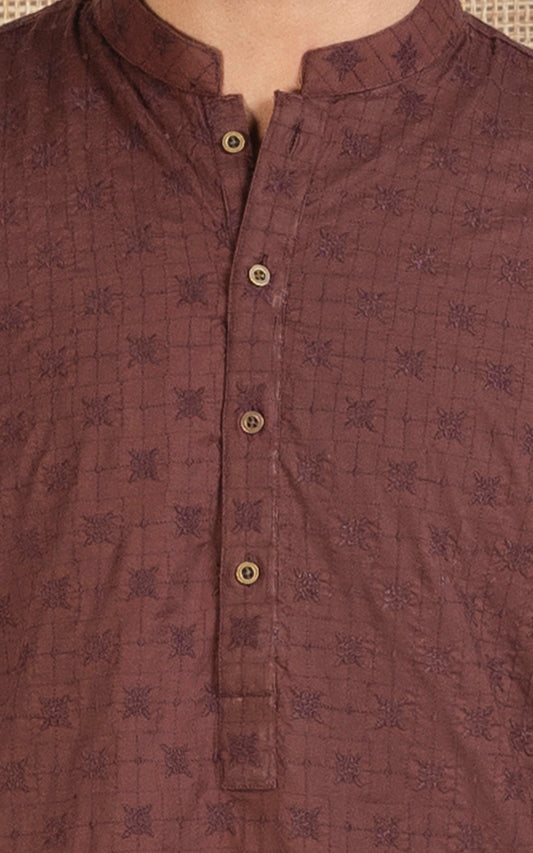 SCHIFFLI EMBROIDERED KURTA - PREMIUM COLLECTION RUST