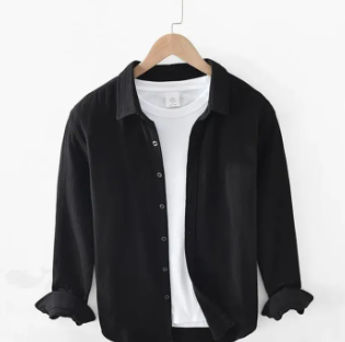 Men;s long sleeves navy blue shirt with under white T Shirt