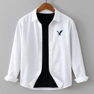 Men;s long sleeves navy blue shirt with under white T Shirt