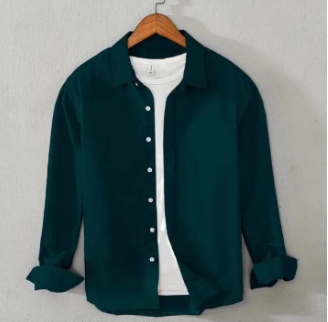 Men;s long sleeves navy blue shirt with under white T Shirt